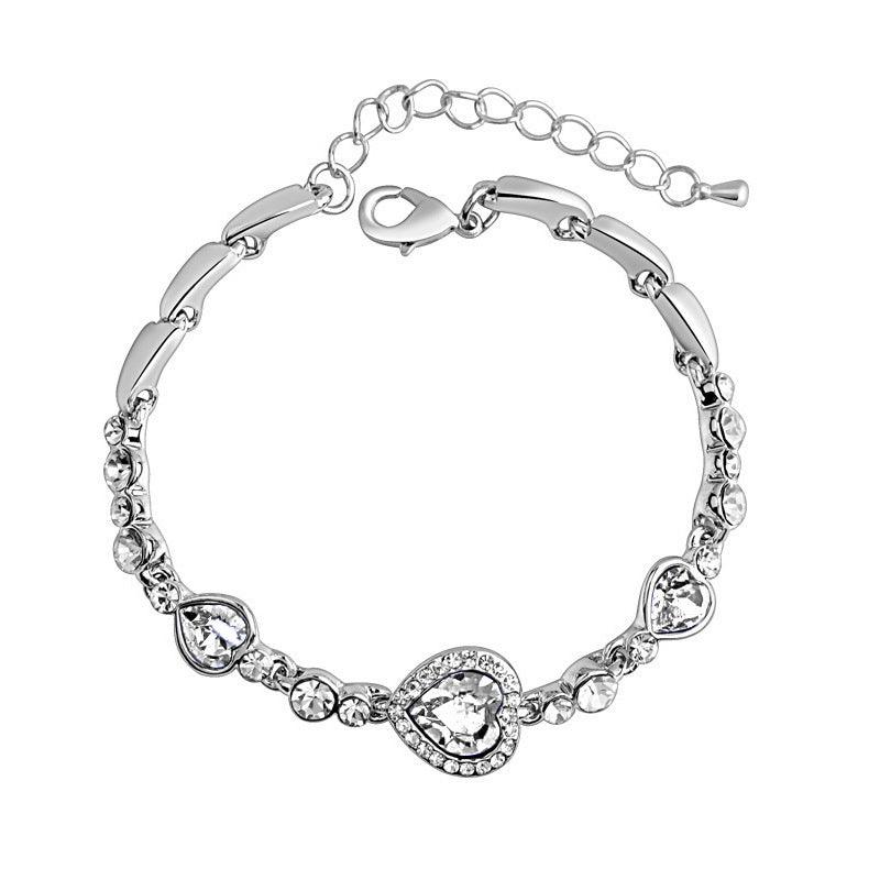 Love Heart-Shaped Crystal Bracelet YongxiJewelry White