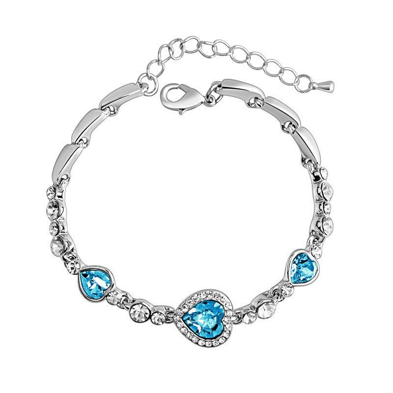 Love Heart-Shaped Crystal Bracelet YongxiJewelry Sea Blue