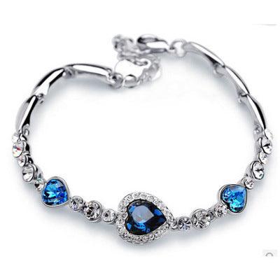 Love Heart-Shaped Crystal Bracelet YongxiJewelry Ink Blue