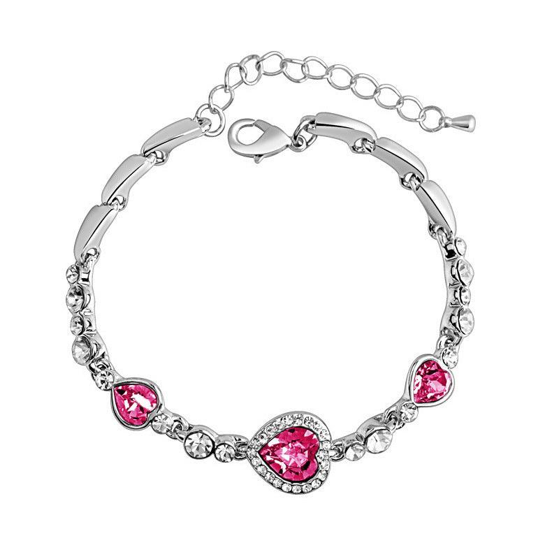 Love Heart-Shaped Crystal Bracelet YongxiJewelry Rose Red