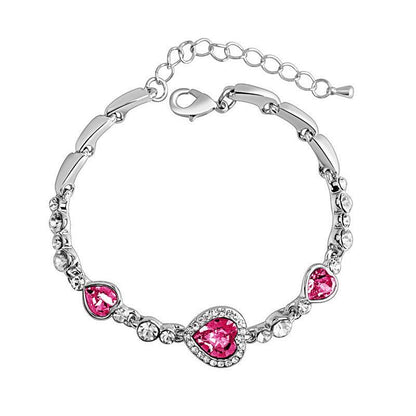 Love Heart-Shaped Crystal Bracelet YongxiJewelry Rose Red