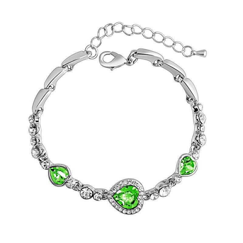 Love Heart-Shaped Crystal Bracelet YongxiJewelry Green