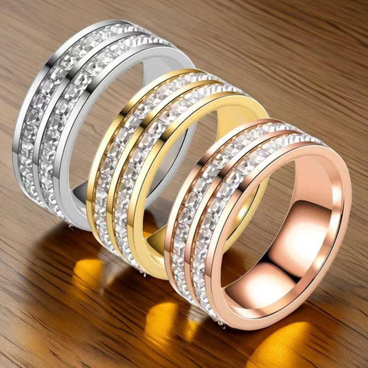 Titanium Steel Ring With Diamond And Gold Plated YongxiJewelry