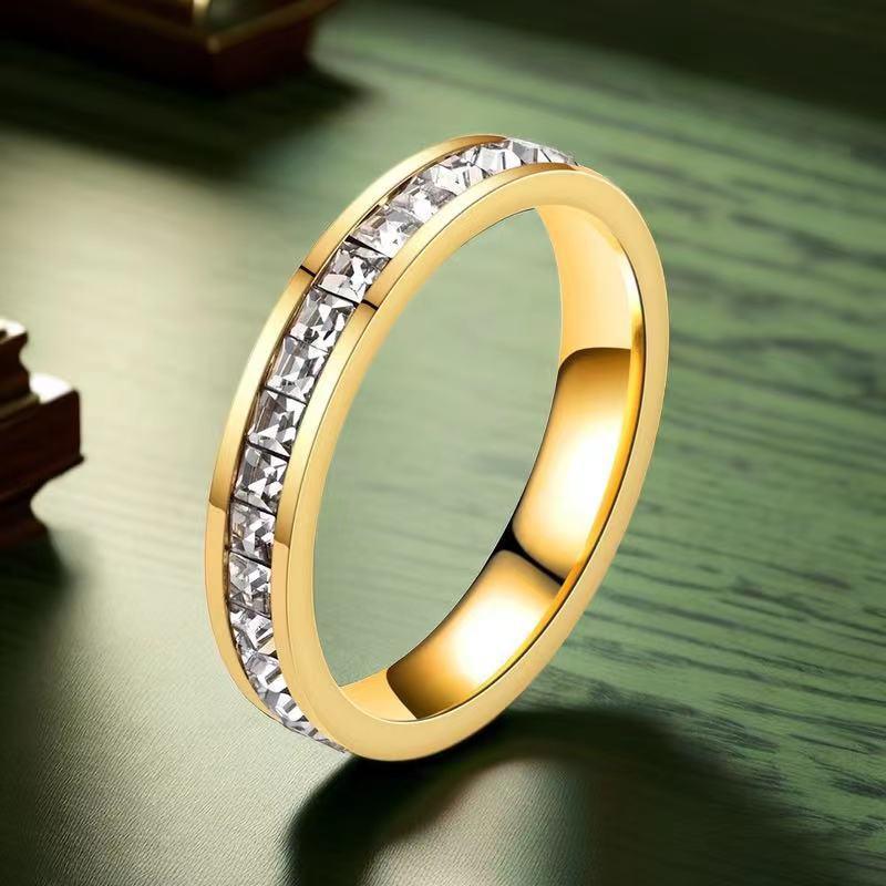 Titanium Steel Ring With Diamond And Gold Plated YongxiJewelry Gold Single Circle