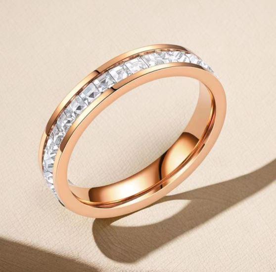 Titanium Steel Ring With Diamond And Gold Plated YongxiJewelry Rose Gold Single Circle