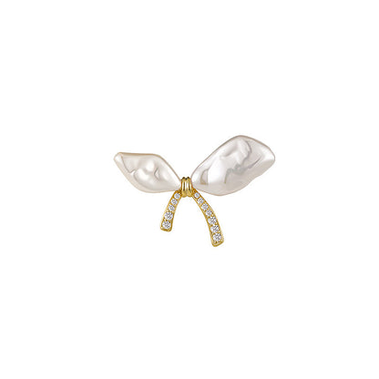 Fashion Asymmetrical Gold-Plated Butterfly Pearl Brooch,Gift For Her