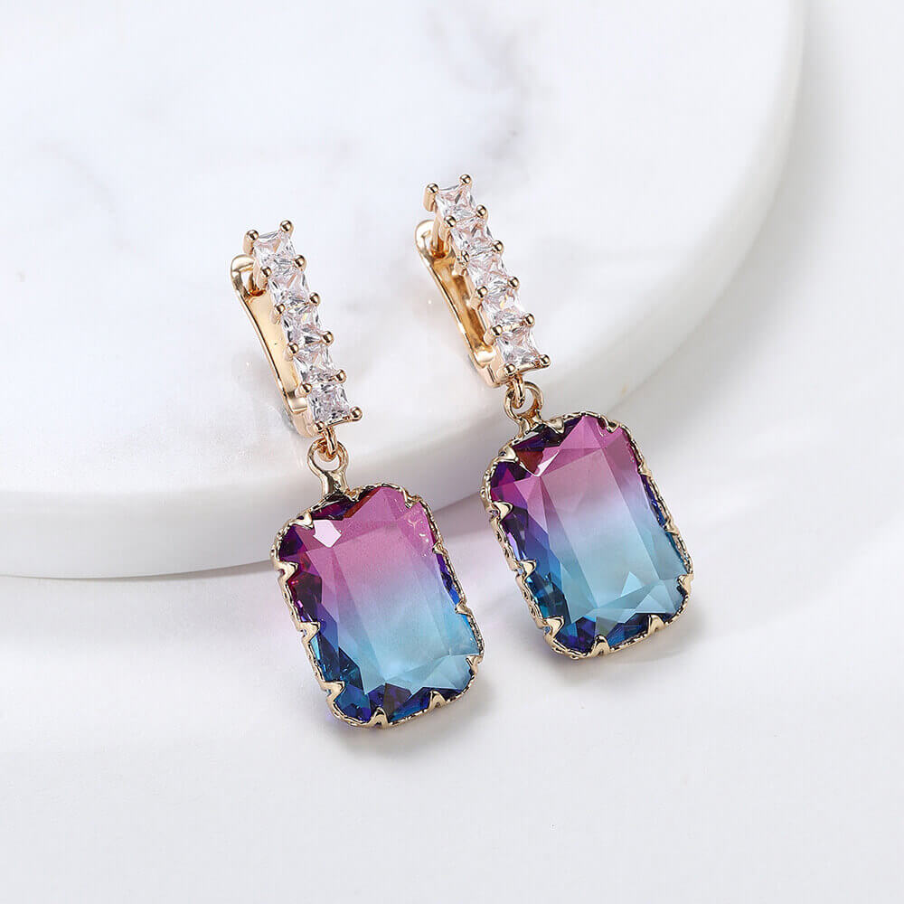 Aurora Borealis Square Crystal Earrings  YongxiJewelry 1