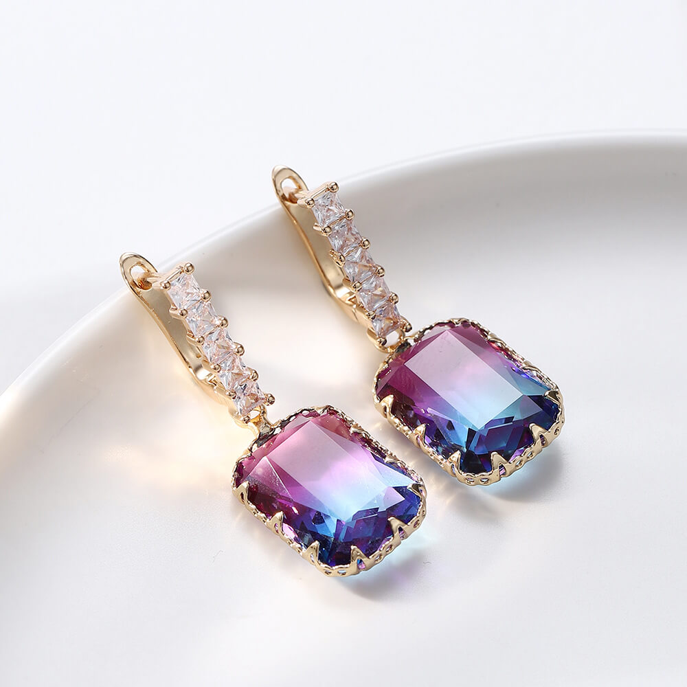 Aurora Borealis Square Crystal Earrings  YongxiJewelry 2