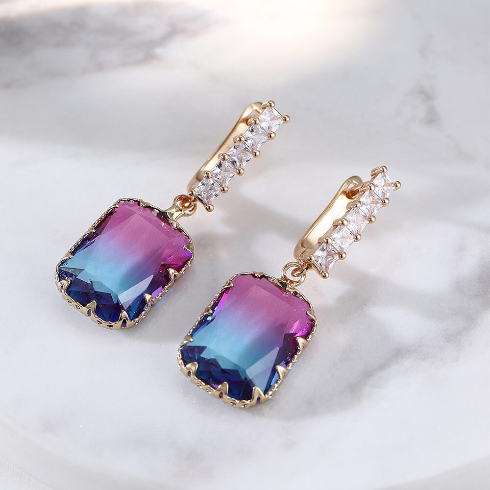 Aurora Borealis Square Crystal Earrings  YongxiJewelry 4