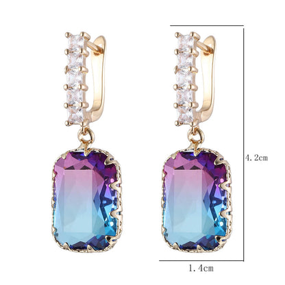 Aurora Borealis Square Crystal Earrings  YongxiJewelry 6