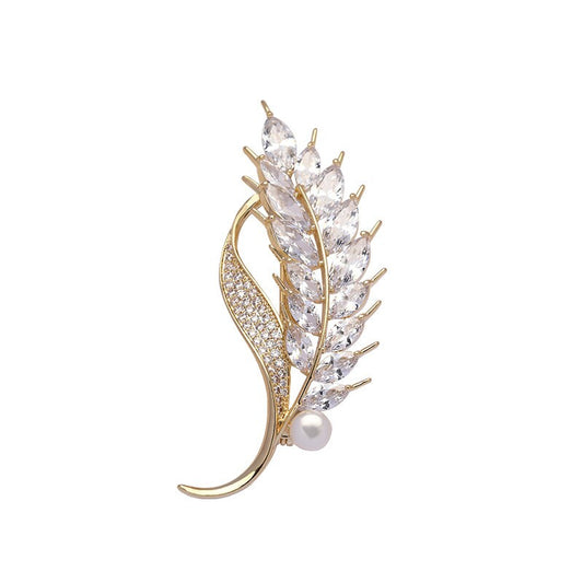 Beauty Leaf Crystal And Pearl Brooch YongxiJewelry 1