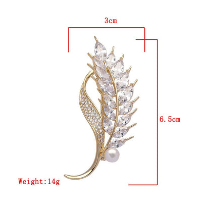 Beauty Leaf Crystal And Pearl Brooch YongxiJewelry 6