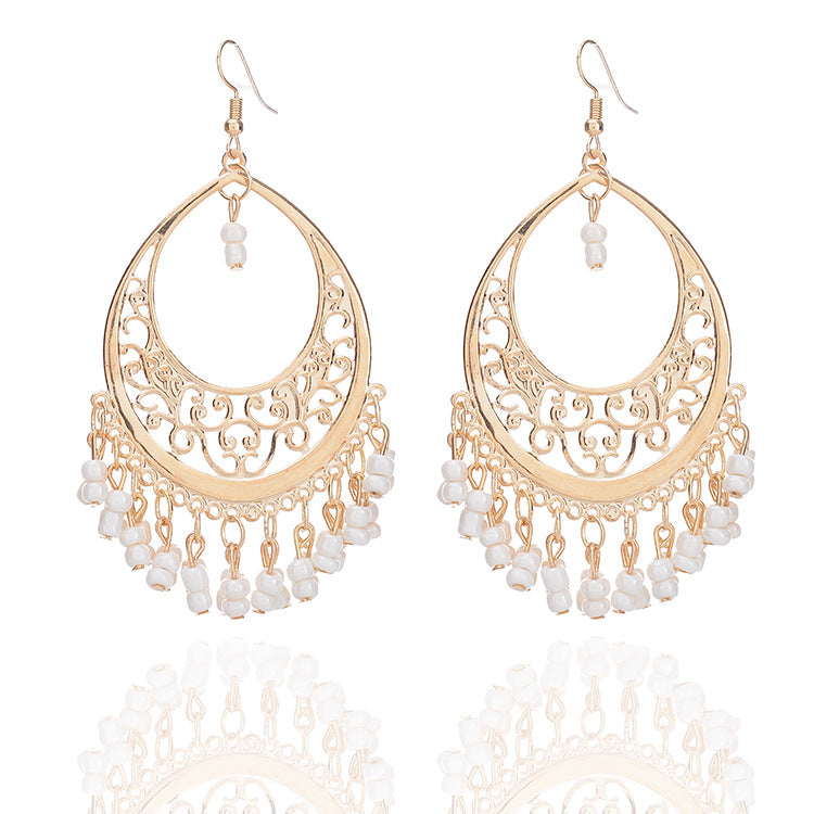 Golden Hoop Earrings with Elegant Color Beads YongxiJewelry White