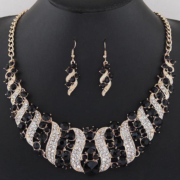 Gemstone Necklace & Earrings Set YongxiJewelry Black 2