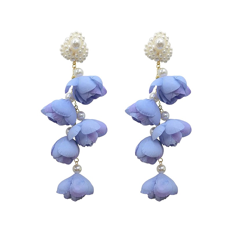 Blue Floral Pearl Earrings YongxiJewelry 1