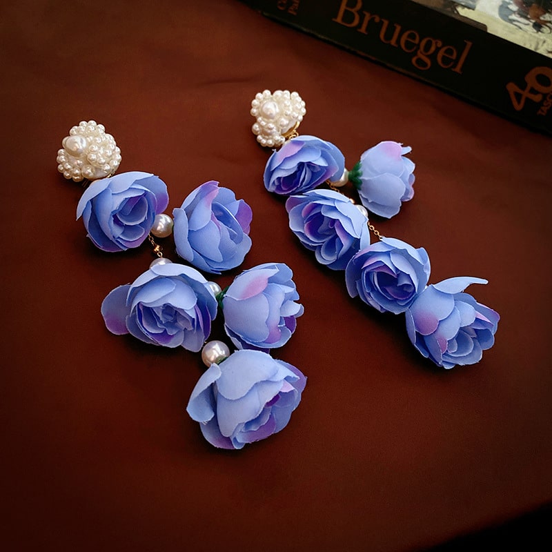 Blue Floral Pearl Earrings YongxiJewelry 3