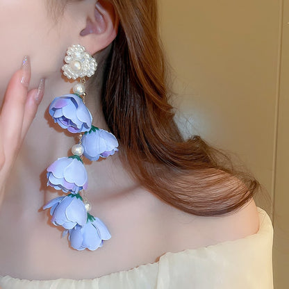 Blue Floral Pearl Earrings YongxiJewelry 6