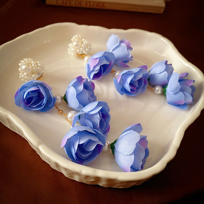 Blue Floral Pearl Earrings YongxiJewelry 7