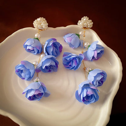 Blue Floral Pearl Earrings YongxiJewelry 9