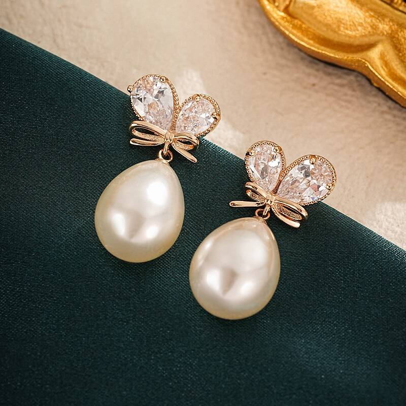 Butterfly Zircon Drop Pearl Earring YongxiJewelry 2