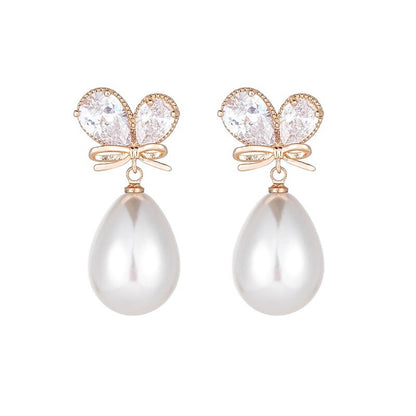 Butterfly Zircon Drop Pearl Earring YongxiJewelry 4