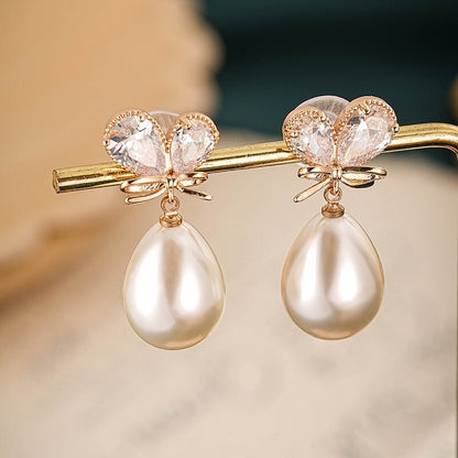 Butterfly Zircon Drop Pearl Earring YongxiJewelry 5