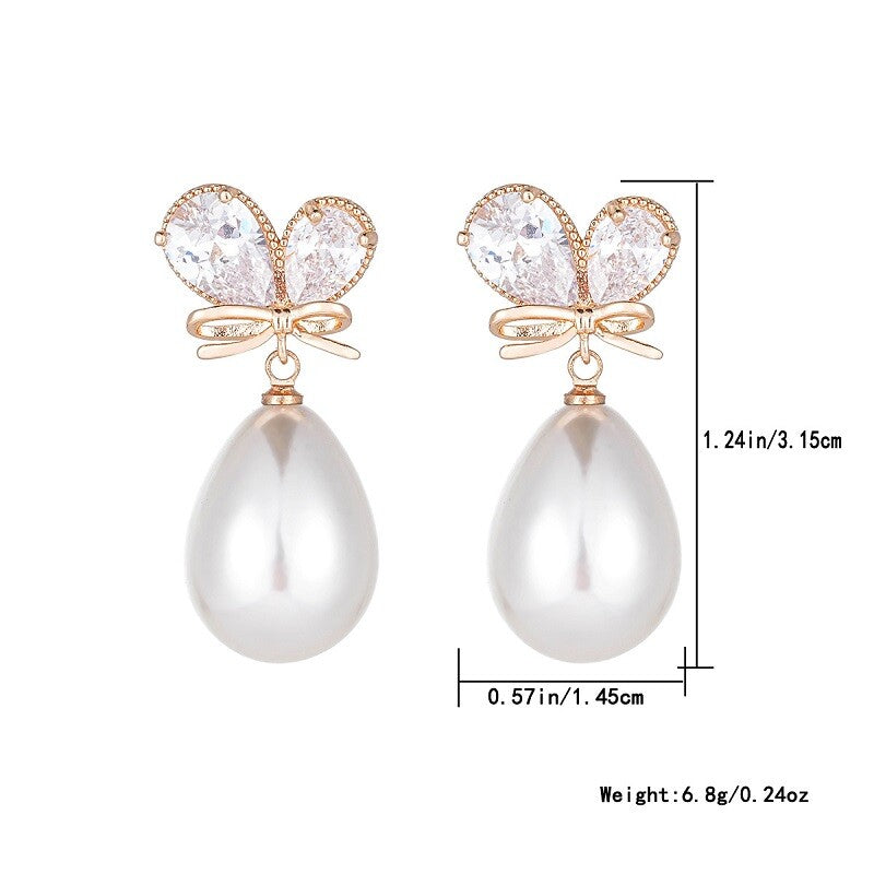 Butterfly Zircon Drop Pearl Earring YongxiJewelry 6