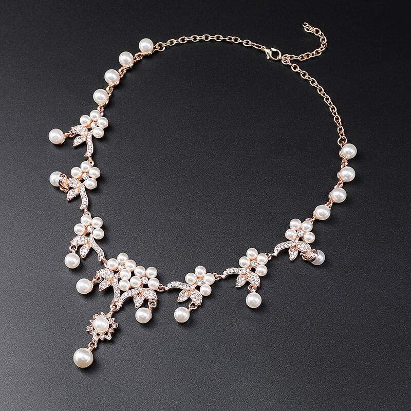 Charming Floral Rhinestones And Pearl Jewelry Set YongxiJewelry 4