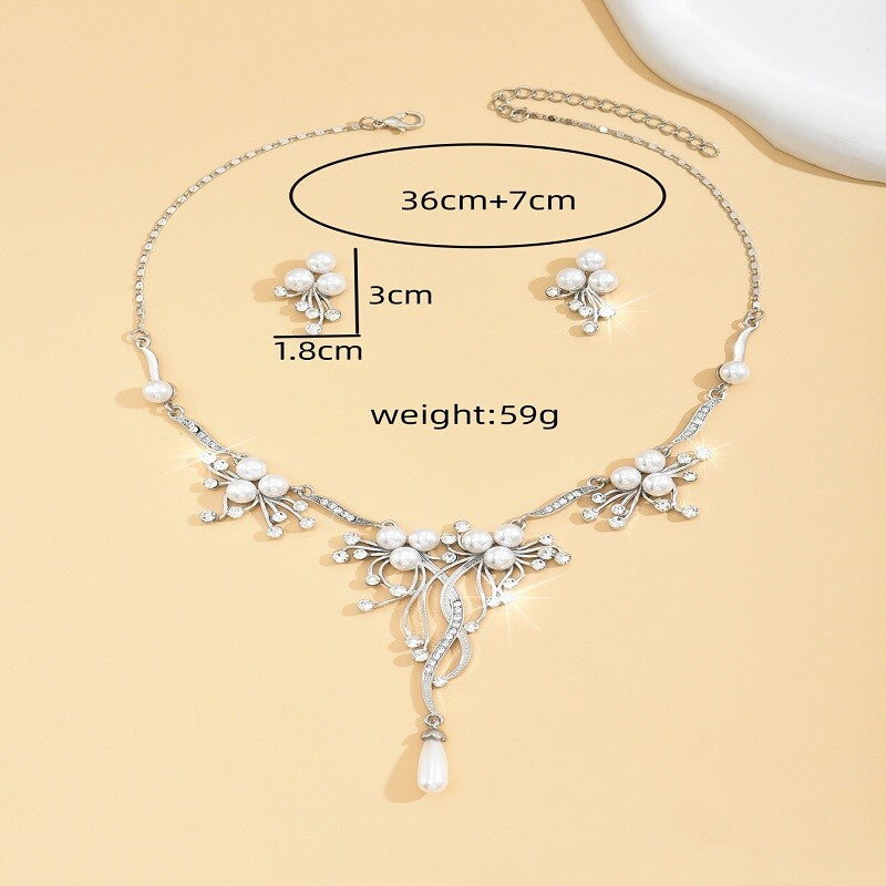 Charming Floral Rhinestones & Pearl Necklace Earrings Set YongxiJewelry 6