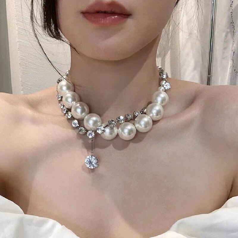 Charming Pearl and Rhinestones Necklace YongxiJewelry  3