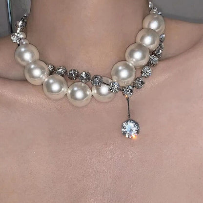 Charming Pearl and Rhinestones Necklace YongxiJewelry  4