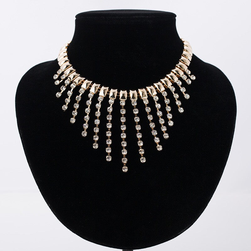 Charming Rhinestones Fringe Statement Necklace YongxiJewelry 1