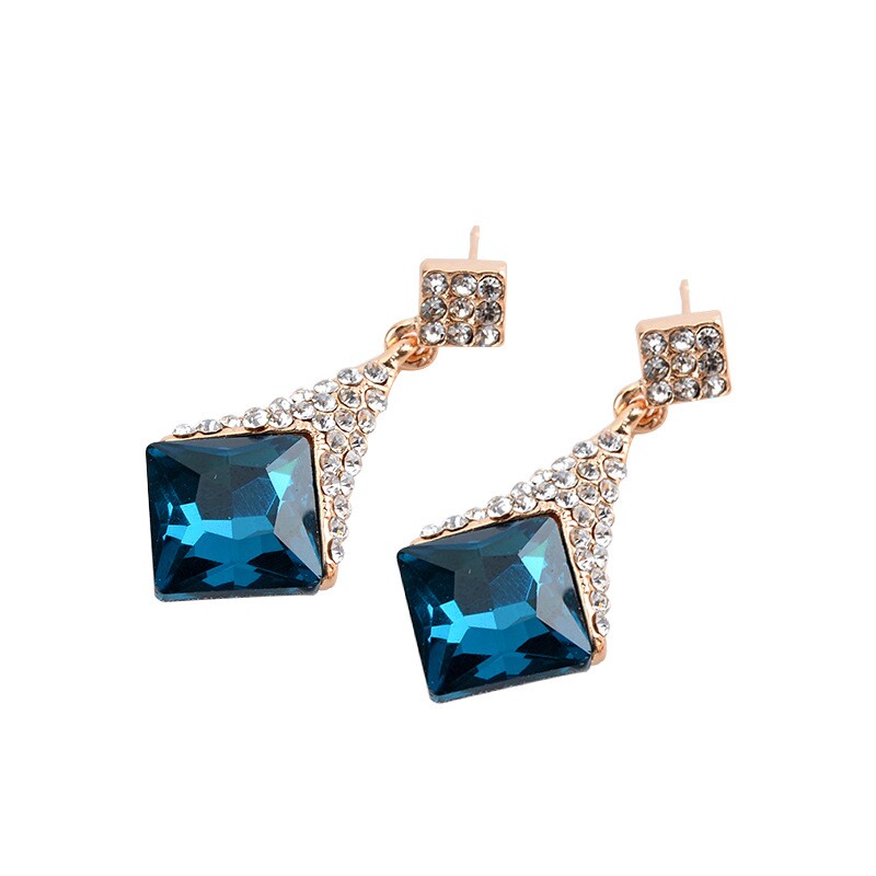 Charming Rose Gold Geometric Zircon Rhinestones Earrings YongxiJewelry blue