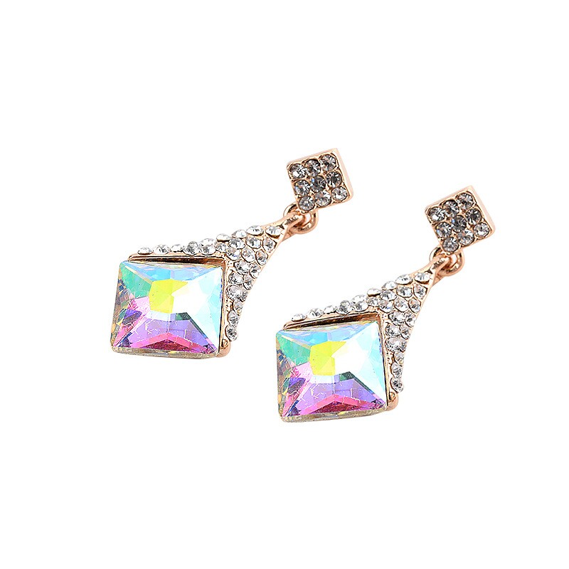 Charming Rose Gold Geometric Zircon Rhinestones Earrings YongxiJewelry color