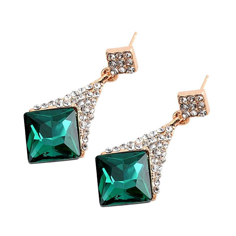 Charming Rose Gold Geometric Zircon Rhinestones Earrings YongxiJewelry green