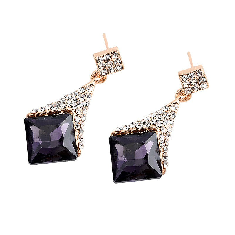 Charming Rose Gold Geometric Zircon Rhinestones Earrings YongxiJewelry purple