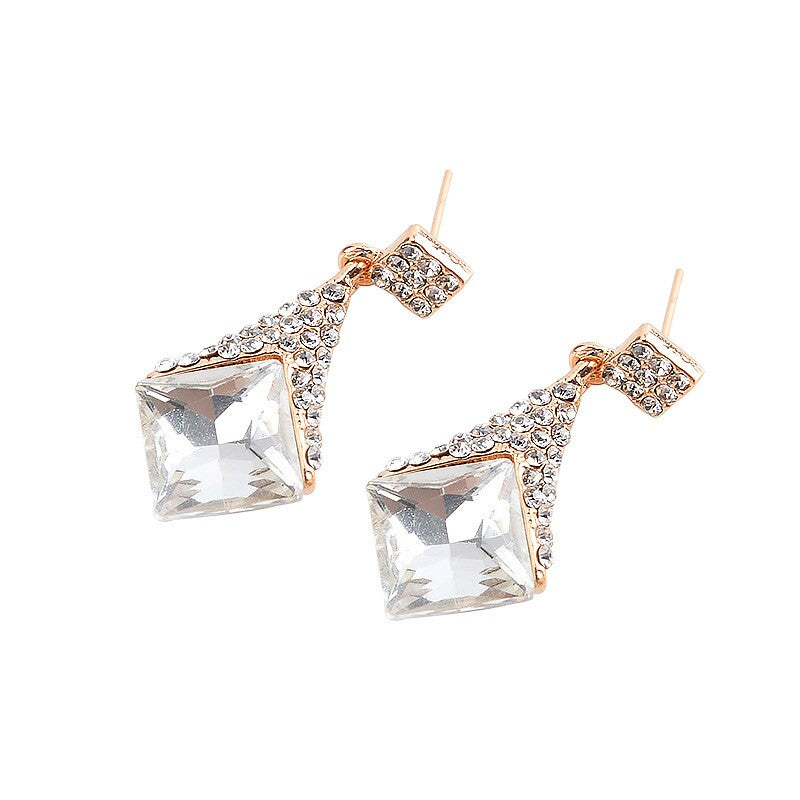 Charming Rose Gold Geometric Zircon Rhinestones Earrings YongxiJewelry whhite