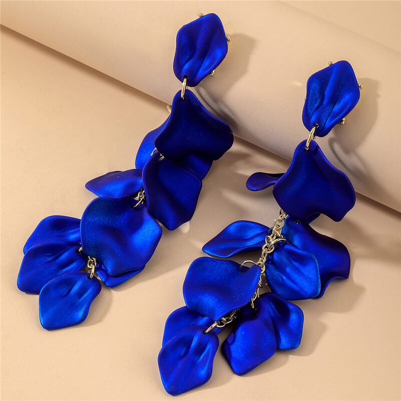 Charming Rose Petal Drop Earrings YongxiJewelry blue