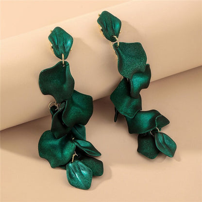 Charming Rose Petal Drop Earrings YongxiJewelry dark green