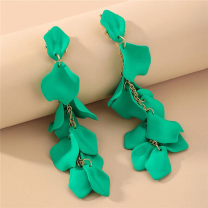 Charming Rose Petal Drop Earrings YongxiJewelry green