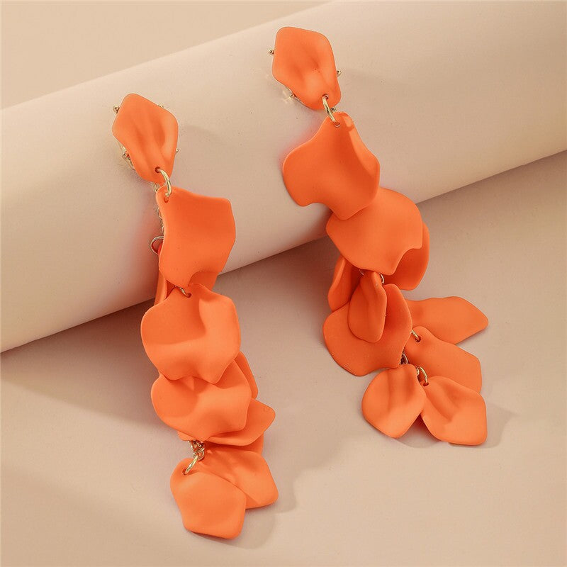 Charming Rose Petal Drop Earrings YongxiJewelry orange