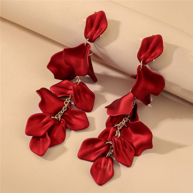 Charming Rose Petal Drop Earrings YongxiJewelry red