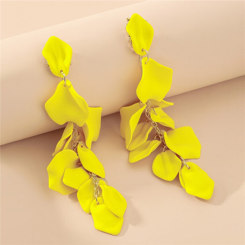 Charming Rose Petal Drop Earrings YongxiJewelry yellow