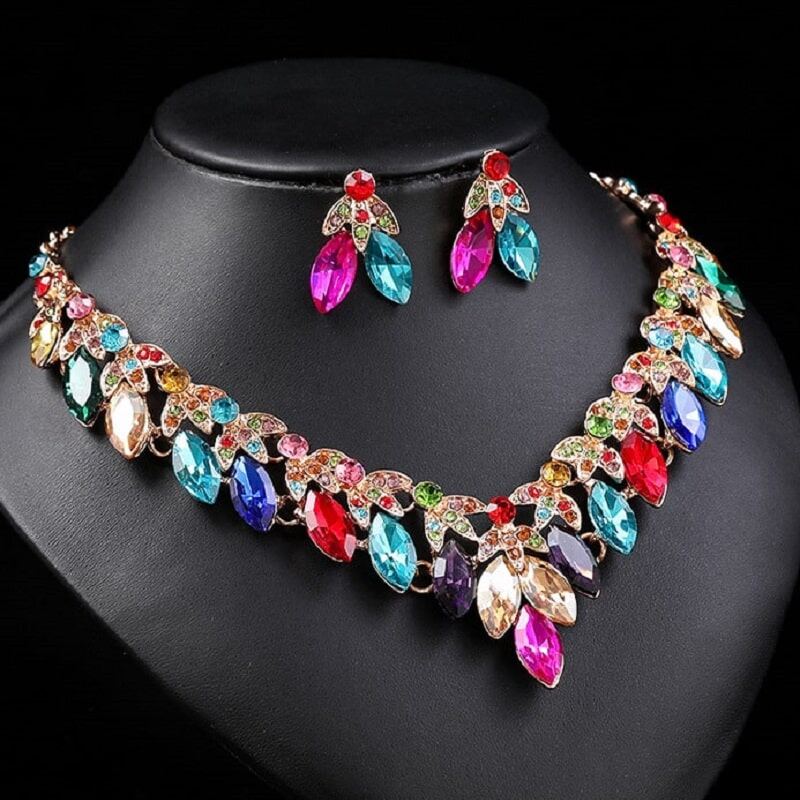 Charmming Multicolor Zircon Teardrop Necklace and Earrings Set YongxiJewelry  4