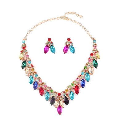 Charmming Multicolor Zircon Teardrop Necklace and Earrings Set YongxiJewelry  5