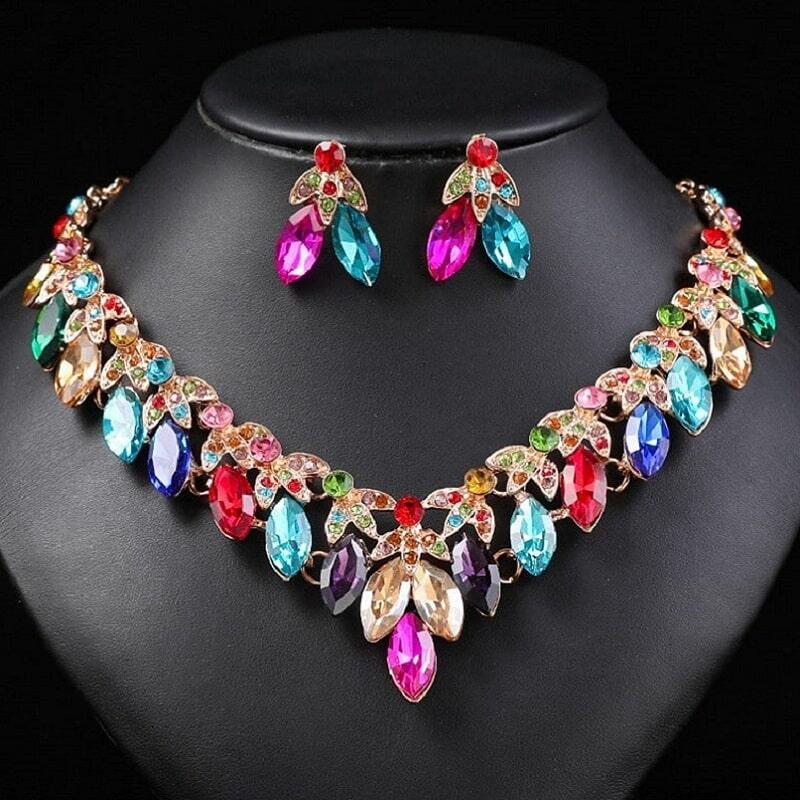 Charmming Multicolor Zircon Teardrop Necklace and Earrings Set YongxiJewelry  6