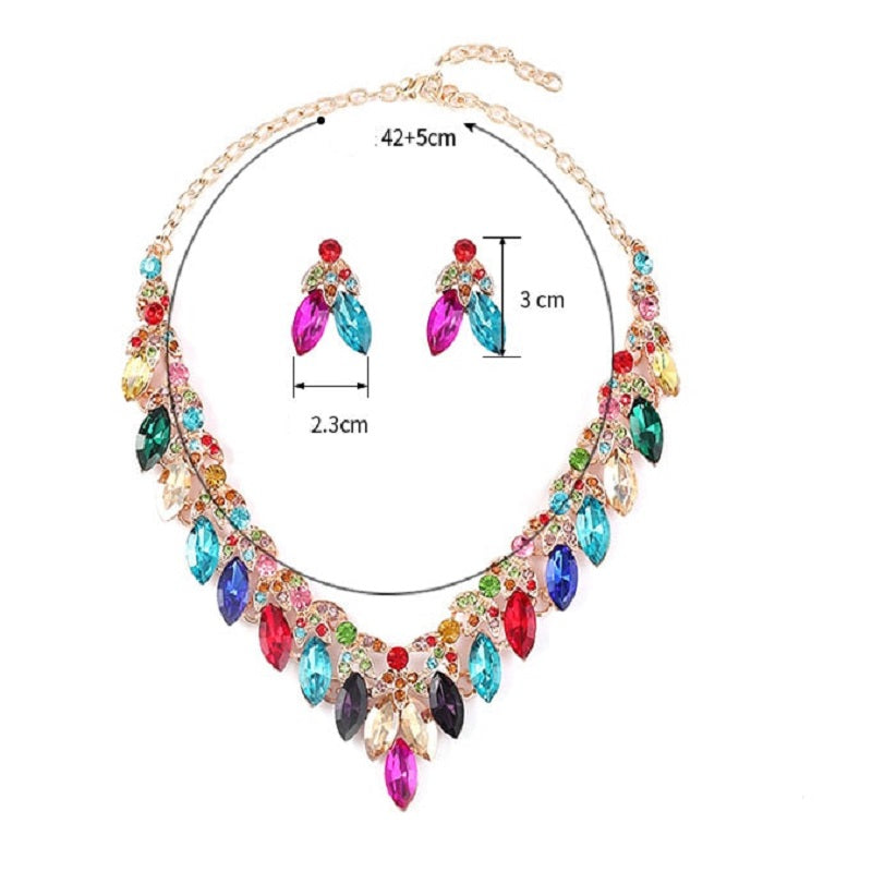 Charmming Multicolor Zircon Teardrop Necklace and Earrings Set YongxiJewelry  7