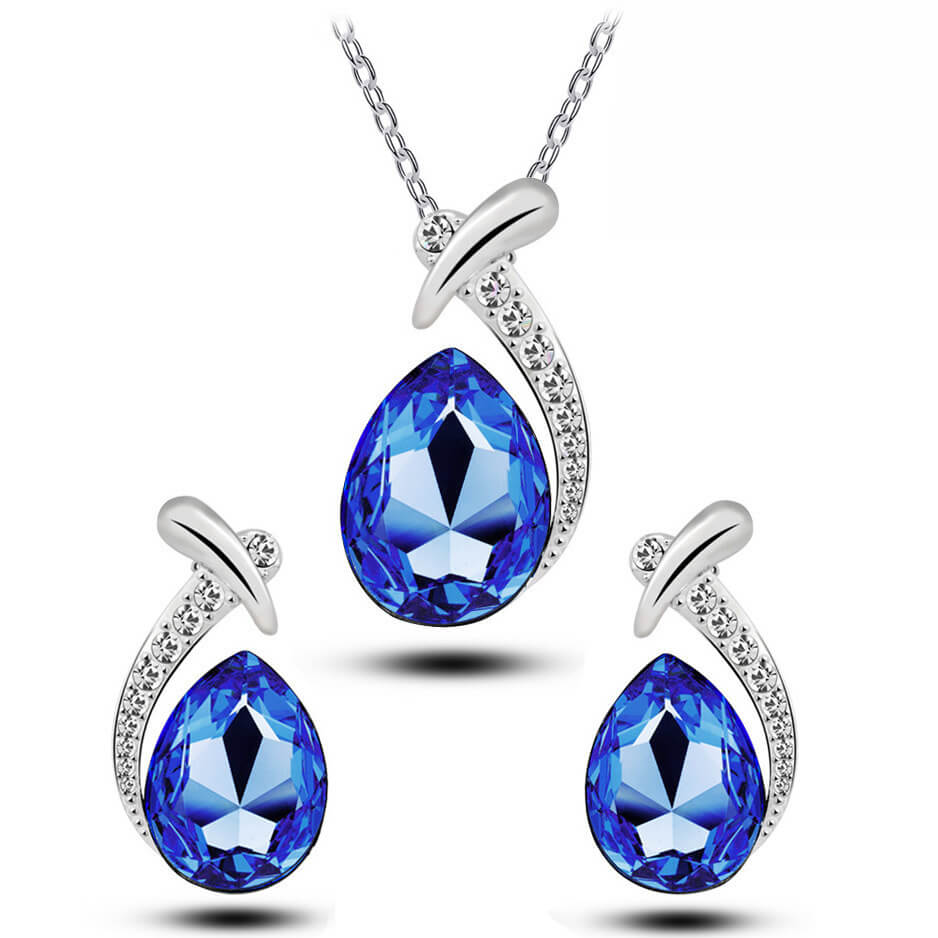 Crystal Necklace and Earrings Set YongxiJewelry Blue