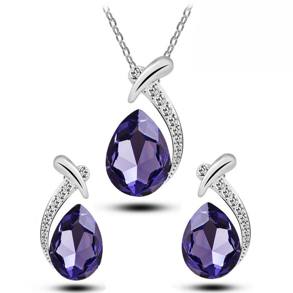 Crystal Necklace and Earrings Set YongxiJewelry Purple