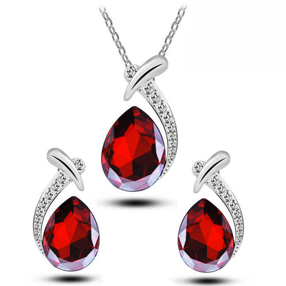 Crystal Necklace and Earrings Set YongxiJewelry Red